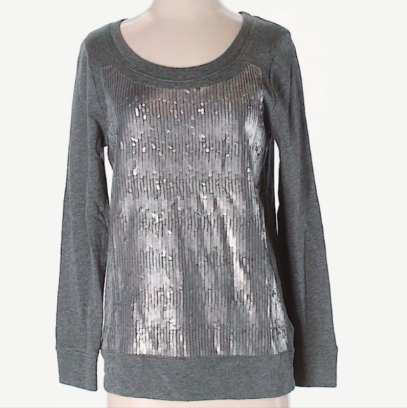 J. Crew Sequin Sweatshirt Sweater Top Grey Women's XXS 100% Cotton Sparkle New - Picture 9 of 13